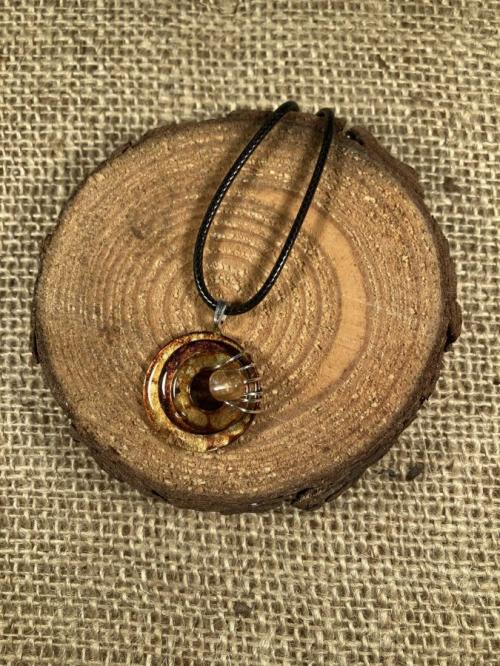 Brown &amp; Gold Triple Washer with Bead Pendant