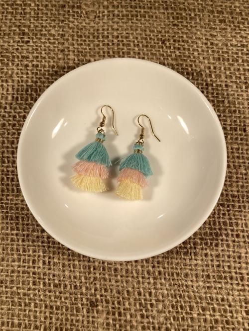 Mint, Pink, Yellow Tassel Earrings