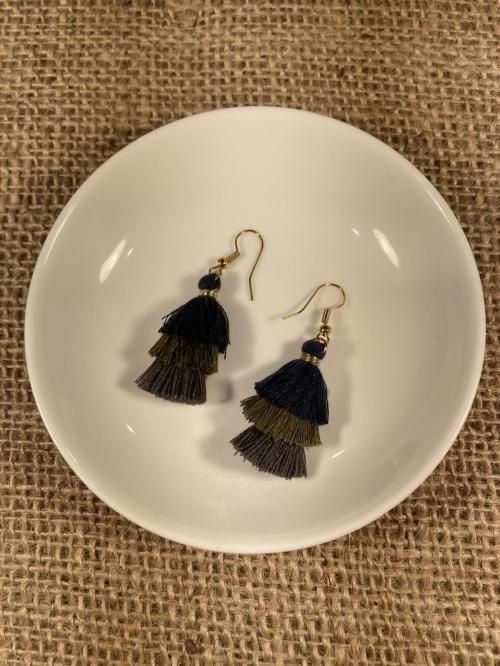 Navy, Olive, Gray Tassel Earrings