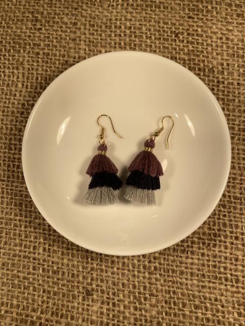 Purple, Navy, Gray Tassel Earrings