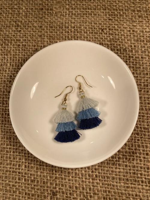 Triple Blue Tassel Earrings