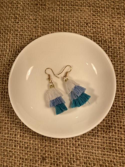 White, Blue, Teal Tassel Earrings