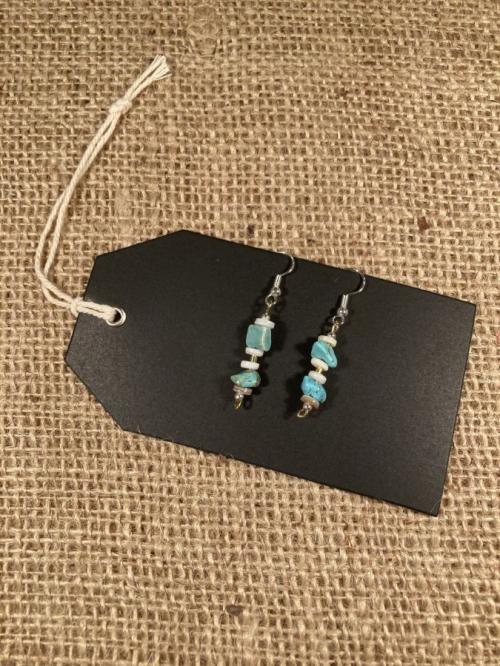 Turquoise, Shell, Silver Bead Earrings