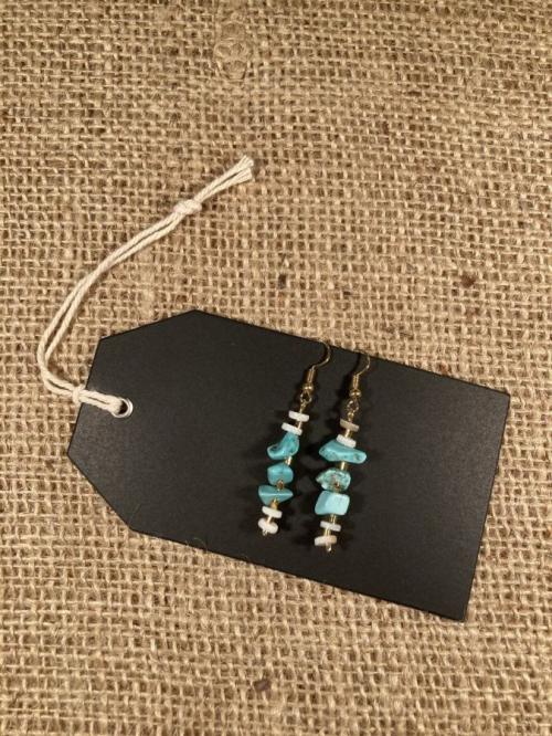 Turquoise, Shell, Gold Bead Earrings