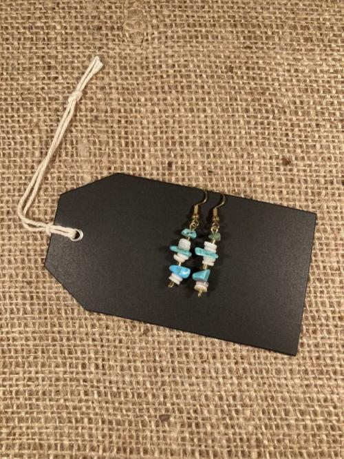 Turquoise &amp; Double Shell Gold Earrings