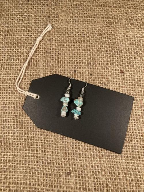 Turquoise &amp; Double Shell Silver Earrings