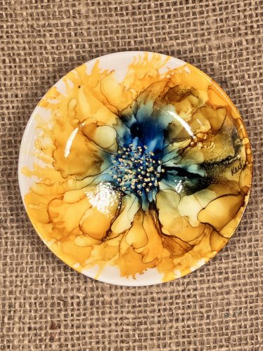 Sunflower with Indigo Center Trinket Dish